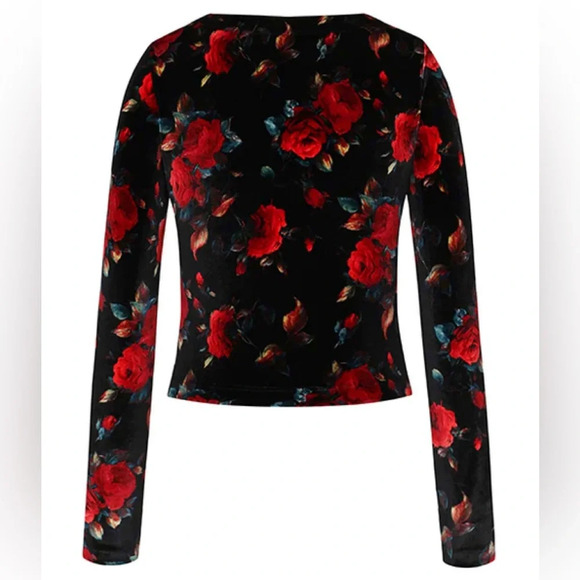 NWOT Autumn Adeigbo Rowena Cutout Floral Velvet Twisted Blouse Long Sleeve Top 4 - Picture 4 of 9